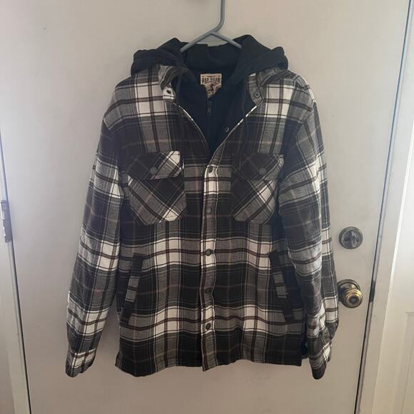 RedHead Hoodie Flannel Full Zip Button Jacket Mens Med Brown Plaid Flannel - Picture 1 of 6